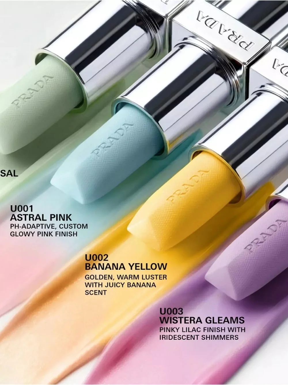 Prada Balm in U003 Wisteria Gleams PH Pinky Lilac Finish with Iridescent Shimmer